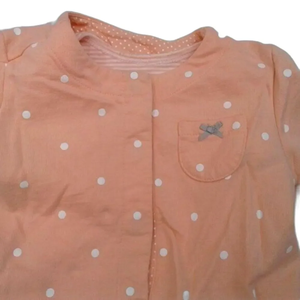 Carter's Cardigan & Onesie Matching Set Peach White Polka Dots Stripes Bow 18M
